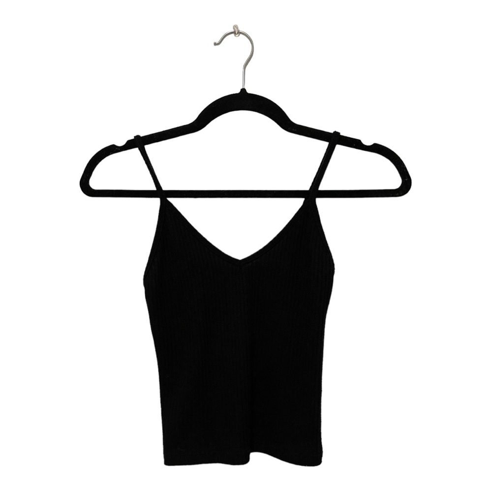 Black Ribbed V-Neck Tank Top